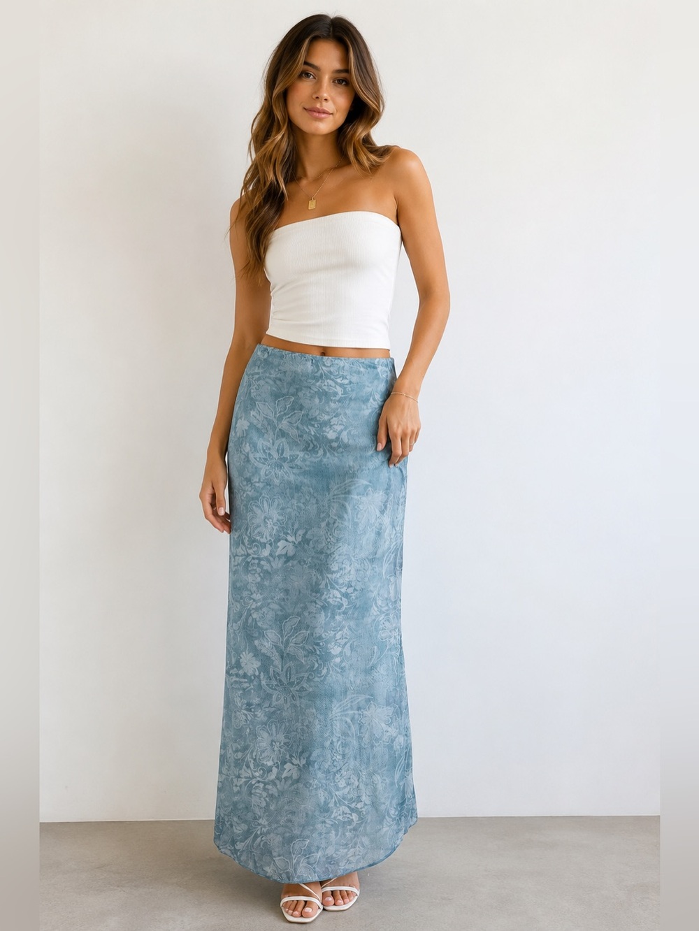 See You Monday Women’s XL Light Blue Floral Mesh Maxi Skirt - NWT